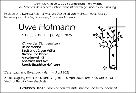 Traueranzeige von Uwe Hofmann von Dill Block