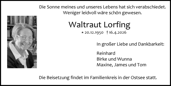Traueranzeige von Waltraut Lorfing von Darmstädter Echo