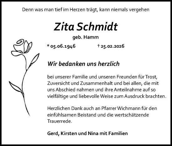 Traueranzeige von Zita Schmidt von Camberger Anzeiger