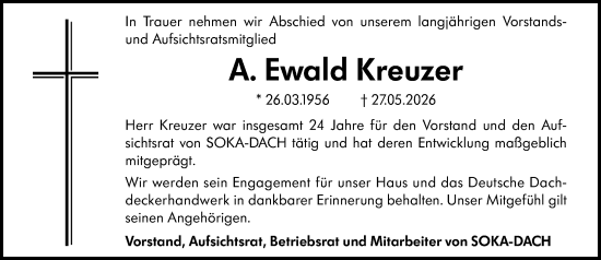Traueranzeige von A. Ewald Kreuzer von Wiesbadener Kurier