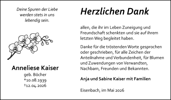 Traueranzeige von Anneliese Kaiser von Camberger Anzeiger