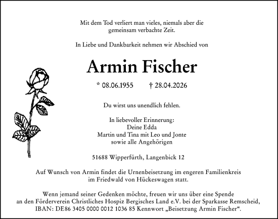 Traueranzeige von Armin Fischer von Hinterländer Anzeiger