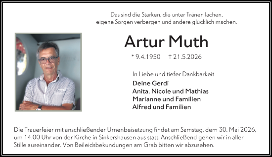 Traueranzeige von Artur Muth von Hinterländer Anzeiger