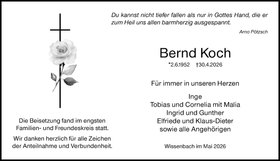 Traueranzeige von Bernd Koch von Dill Block