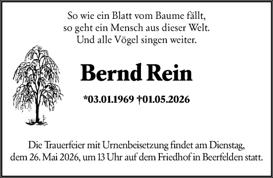 Traueranzeige von Bernd Rein von Odenwälder Echo