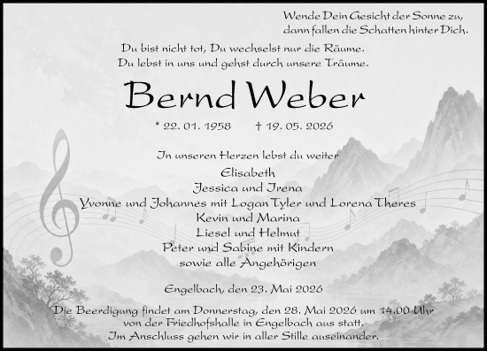 Traueranzeige von Bernd Weber von Hinterländer Anzeiger