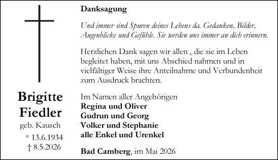 Traueranzeige von Brigitte Fiedler von Camberger Anzeiger