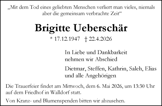Traueranzeige von Brigitte Ueberschär von Groß-Gerauer Echo