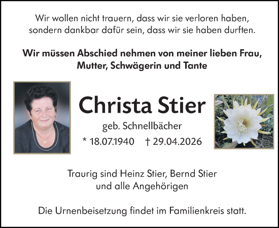 Traueranzeige von Christa Stier von Darmstädter Echo