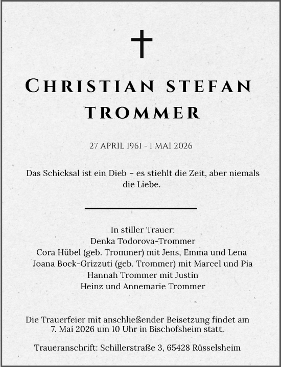 Traueranzeige von Christian Stefan Trommer von Rüsselsheimer Echo