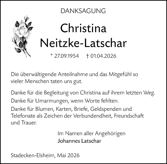 Traueranzeige von Christina Neitzke-Latschar von Allgemeine Zeitung Mainz