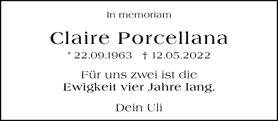 Traueranzeige von Claire Porcellana von Wiesbadener Kurier