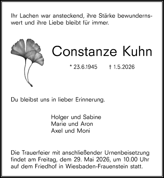 Traueranzeige von Constanze Kuhn von Wiesbadener Kurier