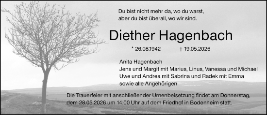 Traueranzeige von Diether Hagenbach von Allgemeine Zeitung Mainz