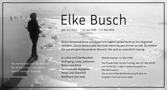 Traueranzeige von Elke Busch von Hinterländer Anzeiger