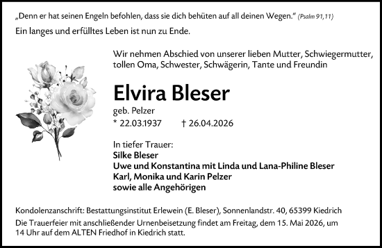 Traueranzeige von Elvira Bleser von Rheingau Kurier