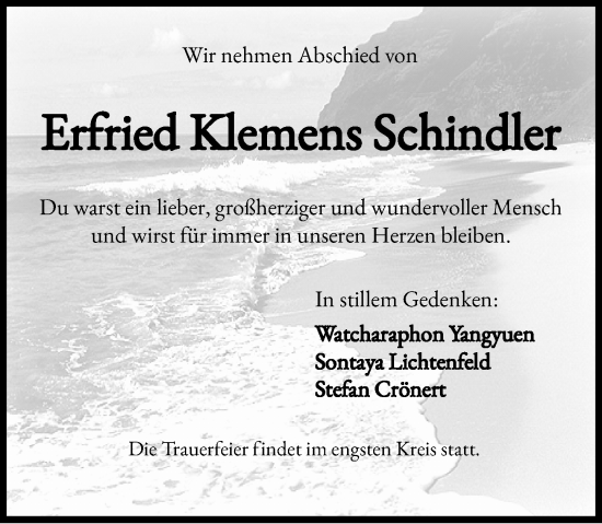 Traueranzeige von Erfried Klemens Schindler von Wiesbadener Kurier