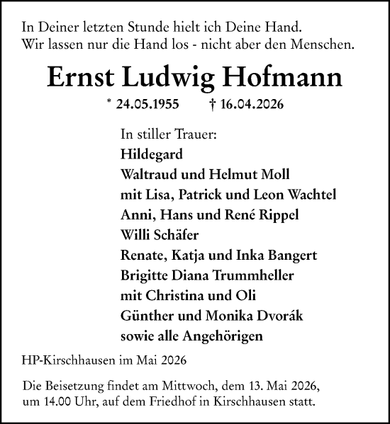 Traueranzeige von Ernst Ludwig Hofmann von Starkenburger Echo