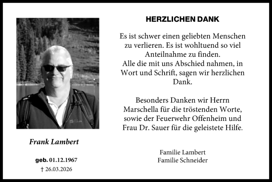 Traueranzeige von Frank Lambert von Allgemeine Zeitung Alzey