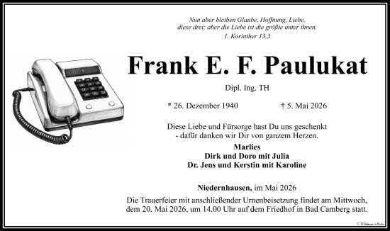 Traueranzeige von Frank E. F. Paulukat von Wiesbadener Kurier