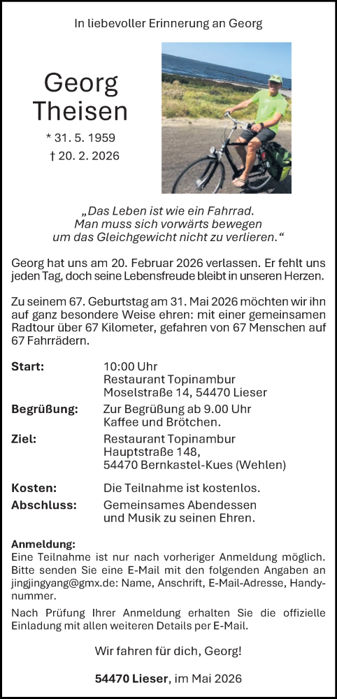 Traueranzeige von Georg Theisen von Allgemeine Zeitung Mainz