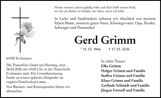 Traueranzeige von Gerd Grimm von Darmstädter Echo