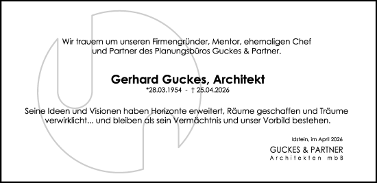 Traueranzeige von Gerhard Guckes von Wiesbadener Kurier