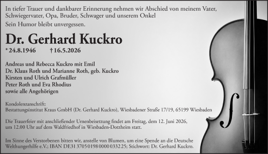 Traueranzeige von Gerhard Kuckro von Wiesbadener Kurier