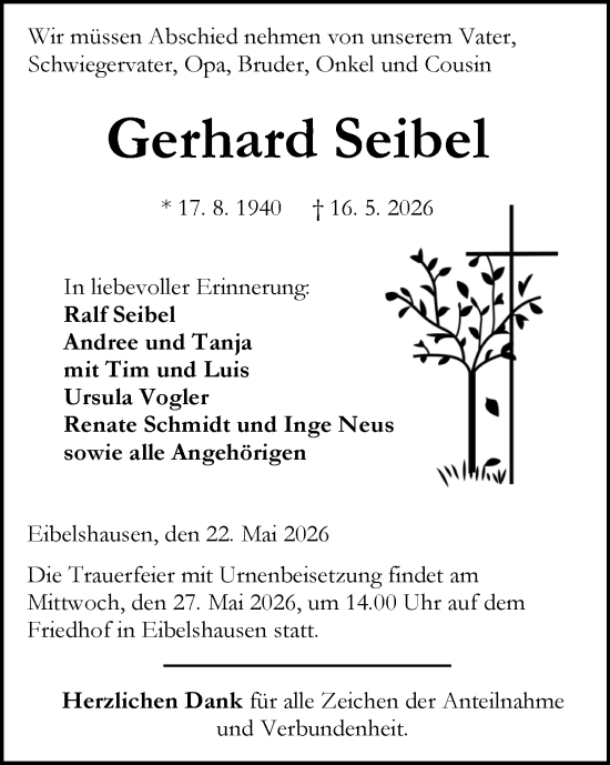Traueranzeige von Gerhard Seibel von Dill Block