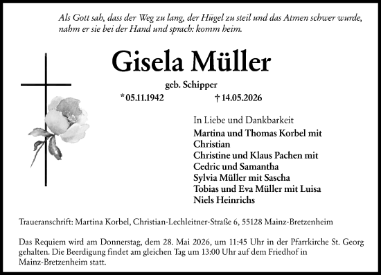 Traueranzeige von Gisela Müller von Allgemeine Zeitung Mainz
