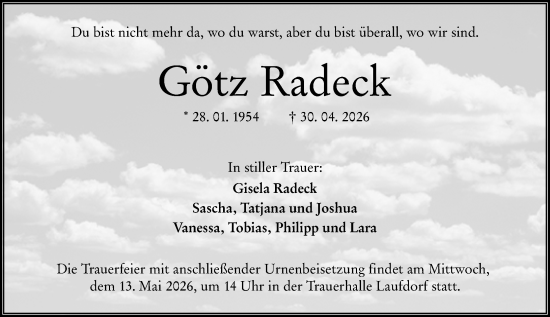 Traueranzeige von Götz Radeck von Wetzlarer Neue Zeitung