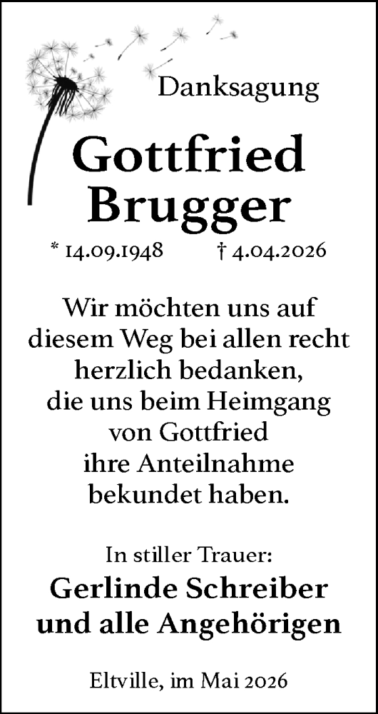 Traueranzeige von Gottfried Brugger von Wiesbadener Kurier