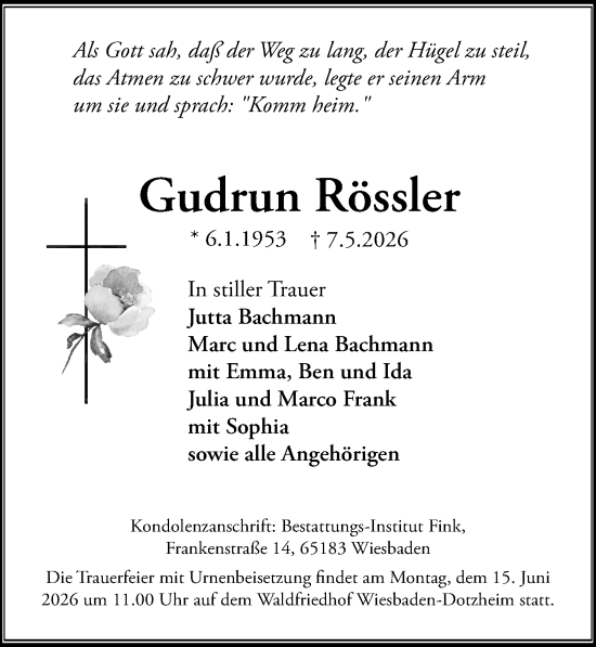 Traueranzeige von Gudrun Rössler von Wiesbadener Kurier