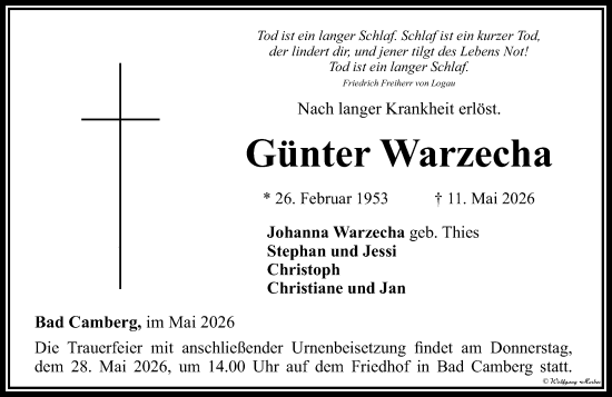 Traueranzeige von Günter Warzecha von Camberger Anzeiger