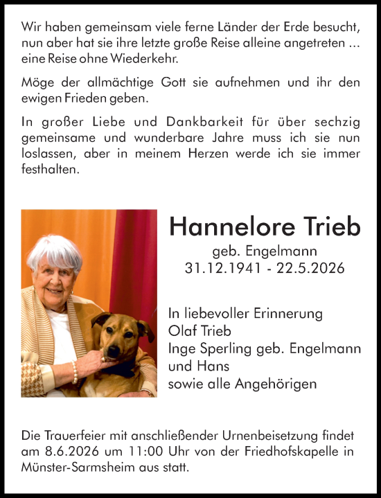 Traueranzeige von Hannelore Trieb von Allgemeine Zeitung Rheinhessen-Nahe