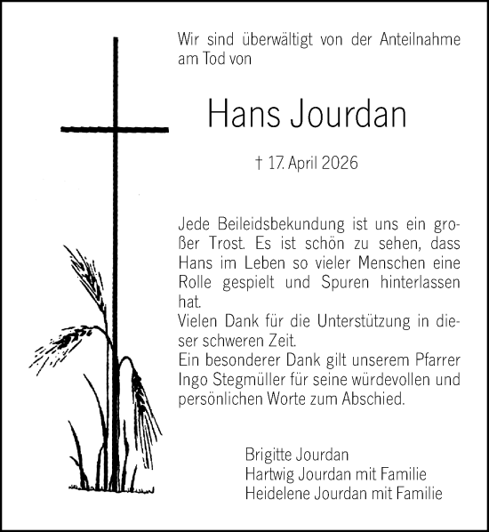 Traueranzeige von Hans Jourdan von Odenwälder Echo