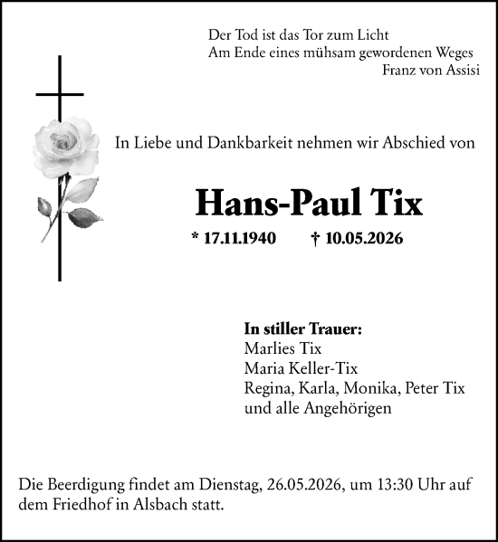 Traueranzeige von Hans-Paul Tix von Darmstädter Echo