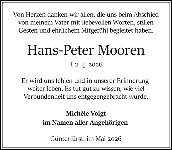 Traueranzeige von Hans-Peter Mooren von Odenwälder Echo