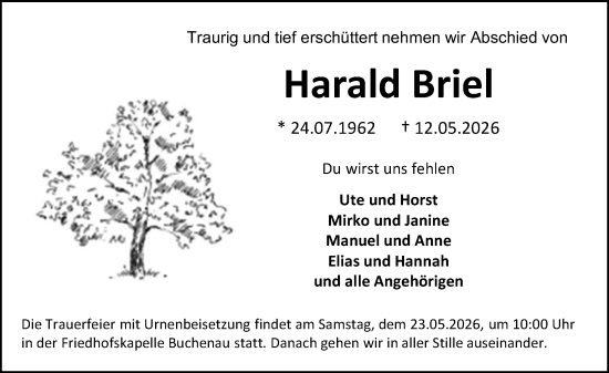 Traueranzeige von Harald Briel von Hinterländer Anzeiger
