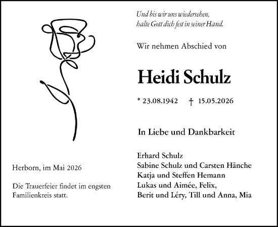 Traueranzeige von Heidi Schulz von Dill Block