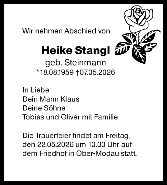 Traueranzeige von Heike Stangl von Darmstädter Echo