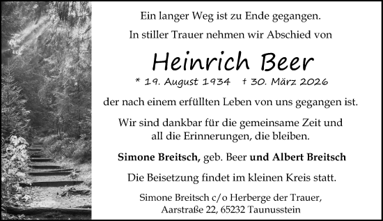 Traueranzeige von Heinrich Beer von Wiesbadener Kurier