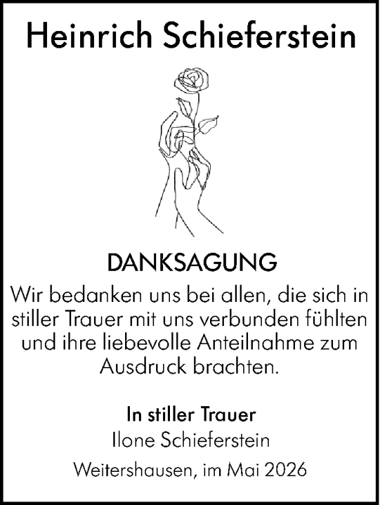 Traueranzeige von Heinrich Schieferstein von Hinterländer Anzeiger