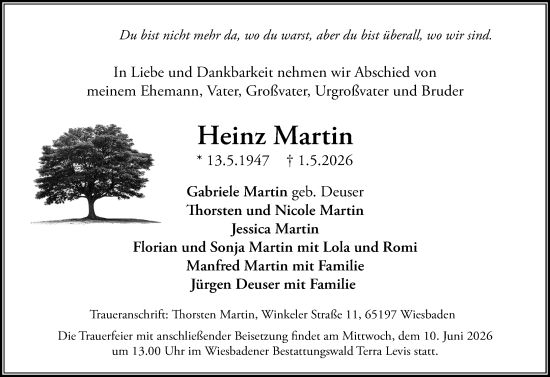 Traueranzeige von Heinz Martin von Wiesbadener Kurier