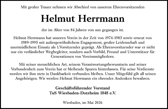 Traueranzeige von Helmut Herrmann von Wiesbadener Kurier