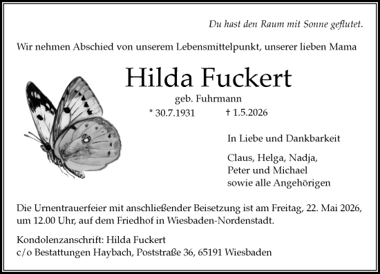Traueranzeige von Hilda Fuckert von Wiesbadener Kurier