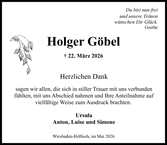 Traueranzeige von Holger Göbel von Wiesbadener Kurier