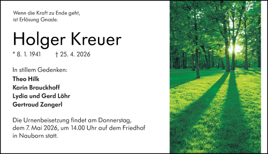 Traueranzeige von Holger Kreuer von Dill Block