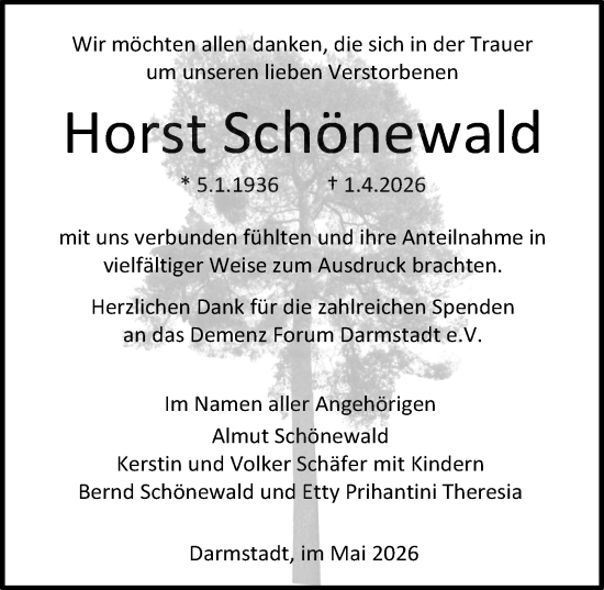 Traueranzeige von Horst Schönewald von Darmstädter Echo