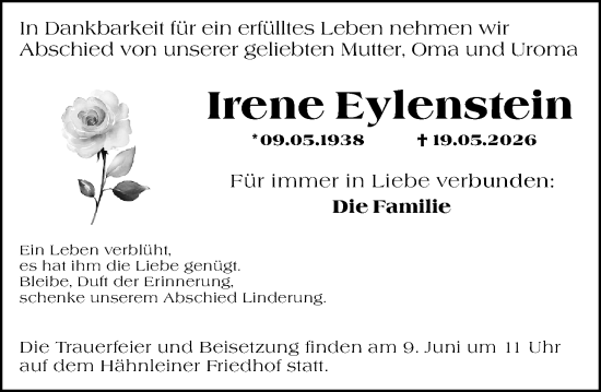 Traueranzeige von Irene Eylenstein von Darmstädter Echo